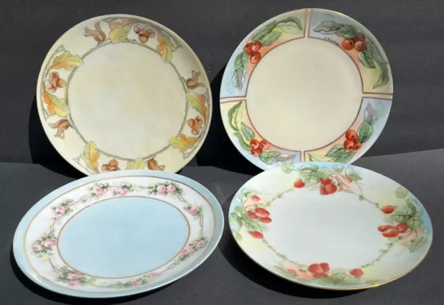 4 Thomas Sevres Plates hand painted Signed Davidson Squirrel Cherries Strawberry