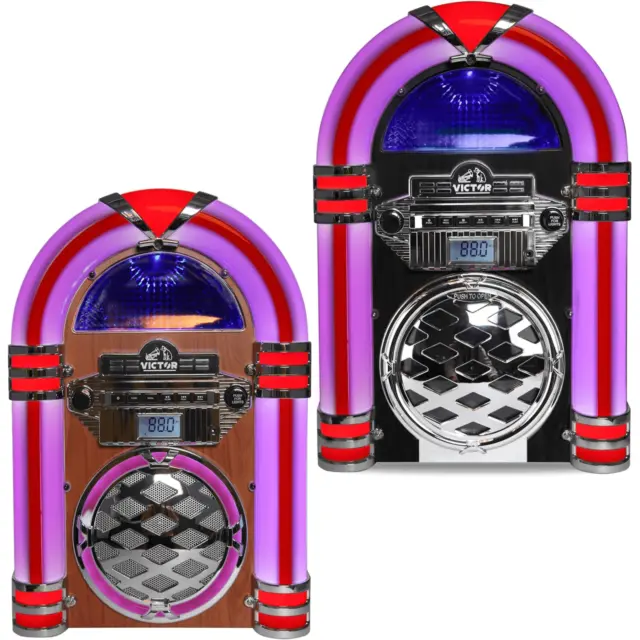 Victor Broadway II Desktop CD Jukebox with Multi-Color LED Lighting and FM Radio