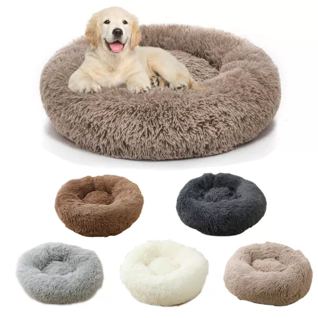 Fluffy Donut Cuddler Plush Bed Pet Dog Cat Round Calming Cushion Washable 16-40" 2