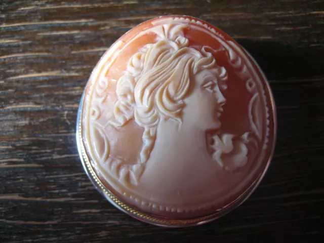 traumhafte große Muschelgemme Cameo Kamee Dame mit Blumen Anhänger Brosche 925er