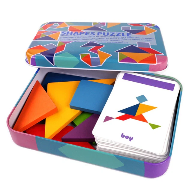 3D Wooden Pattern Animal Jigsaw Puzzle Colorful Tangram Toy Kids Montessori Earl