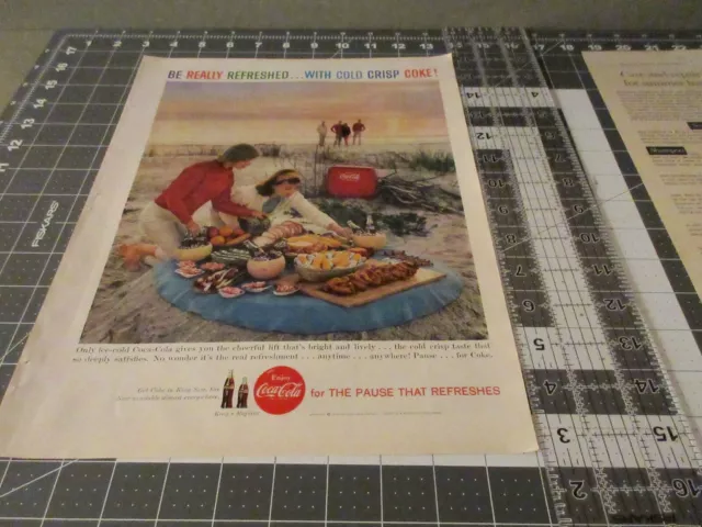 1959 COCA COLA COKE Sunset Picnic On The Beach Vintage Print Ad