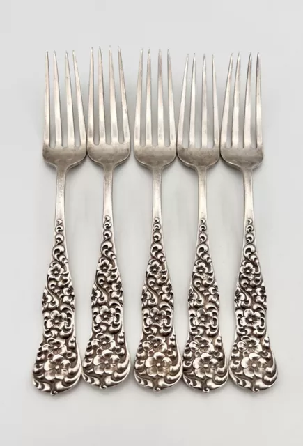 5 - E.A. Brown American Sterling Silver Repousse Flower Pattern Fork 217.5g