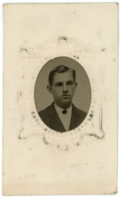 CIRCA 1860'S CDV Cartouche TINTYPE Handsome Young Man in Pressed Paper Frame