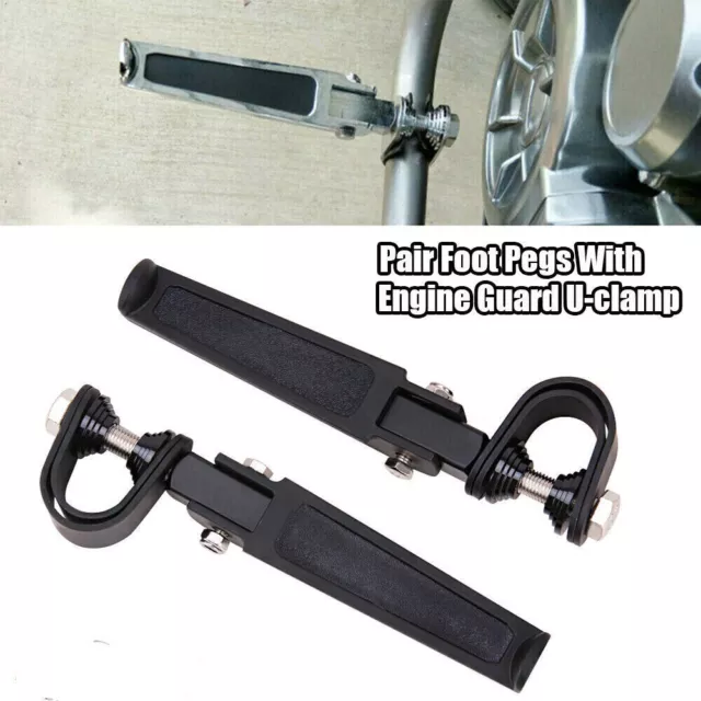 Foldable U-Clamp Motorcycle Foot Pegs Rests 1"-1-1/4" Highway Engine Crash Bar