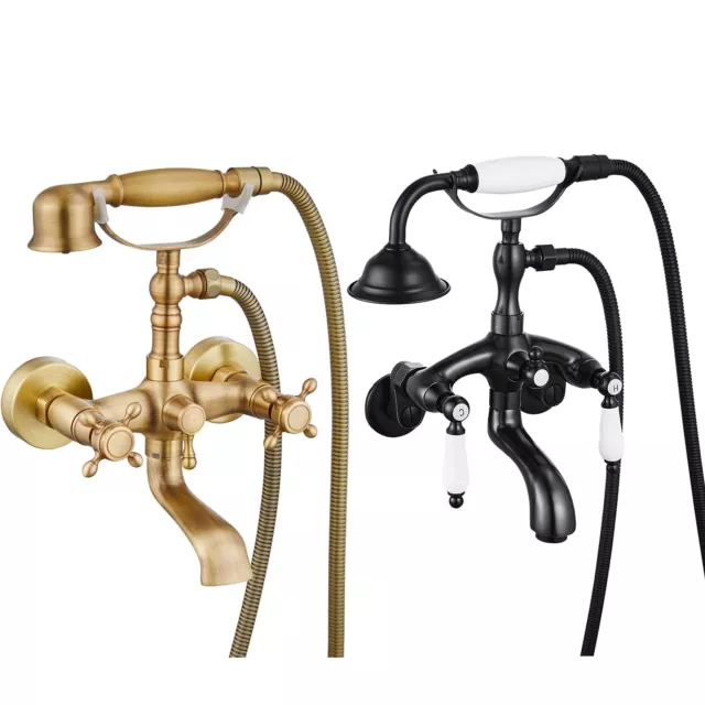 Wall Mount Clawfoot Tub Faucet Dual Handle Shower Faucet System Telephone Shape