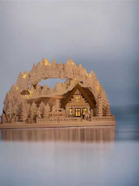 Schwibbogen orig 3D Erzgebirge Schwibbogen Jägerklausel geschnitzt Weihnachten