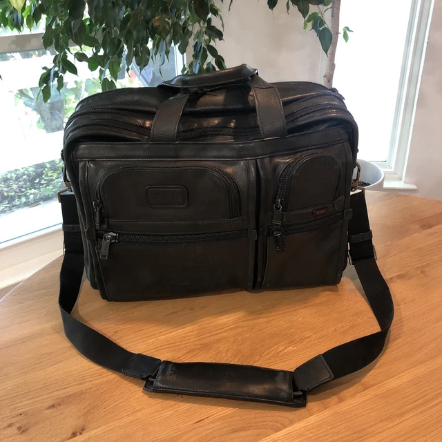 Tumi Alpha 17” Expandable Organizer Laptop Briefcase Black Leather Bag 96160DH
