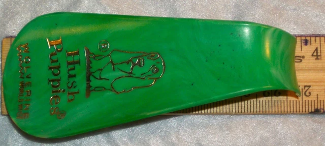 Vintage Hush Puppies Shoehorn Bakelite Advertising Green Wolverine Worldwide