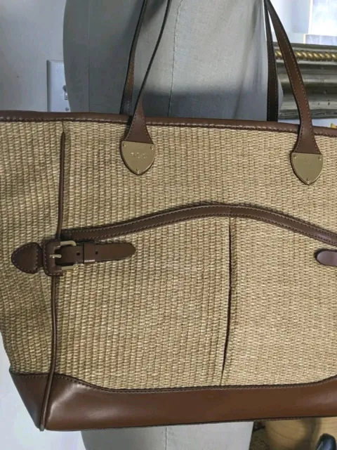 Lauren Ralph Lauren Tan Straw Large Tote  Travel Shoulder Bag