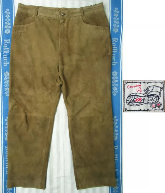Bestickte Braune Lederhose - Bavaria - Antik-Style - Lang - Lekra - Gr. 56