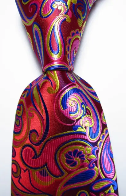 New Classic Paisley Red Gold Blue Pink JACQUARD WOVEN Silk Men's Tie Necktie