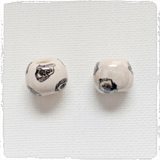 KAZURI MACRAME BEADS - round - cream, black & brown with the diani patt.