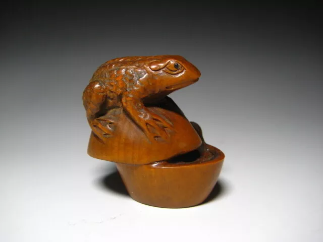 Frog 45 mm Netsuke Japanese Traditional Wood Carving Artworks Boxwood Vintage