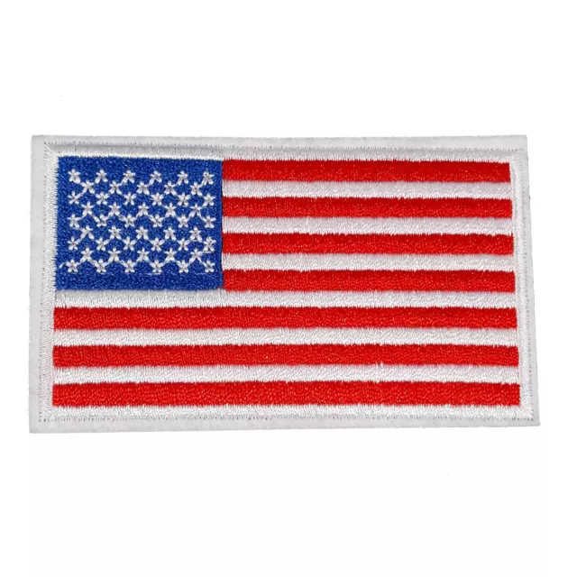 AMERICAN FLAG EMBROIDERED PATCH iron-on WHITE BORDER US UNITED STATES SHOULDER