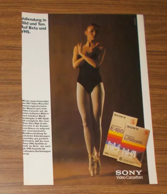 Seltene Werbung SONY DYNAMICRON L-750 UHG  Betamax E-180 VHS Videocassetten 1985