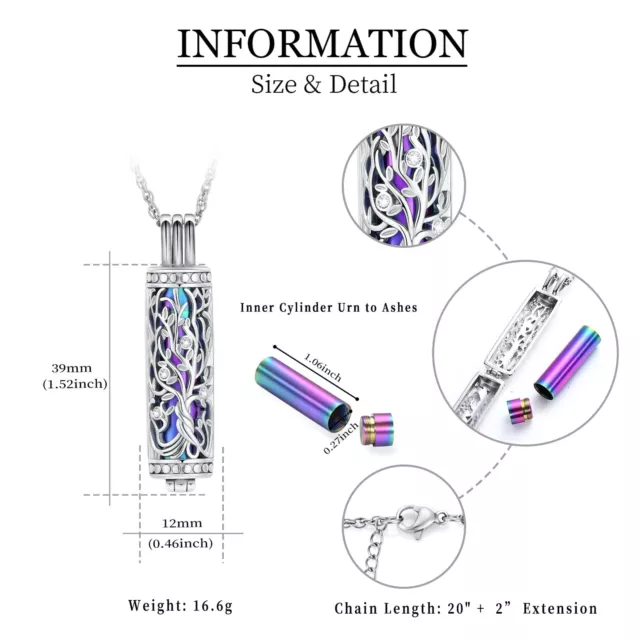 Cylinder Tree Life Cremation Jewellery Urn Necklace For Ashes Keepsake Pendant