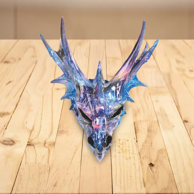 9"W Clear Purple/Blue Dragon Skull Statue Fantasy Decoration Figurine Room Decor