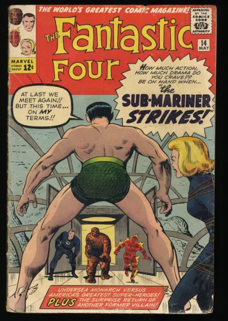 Fantastic Four #14 GD+ 2.5 Sub-Mariner Appearance! Ben Grimm! Marvel 1963