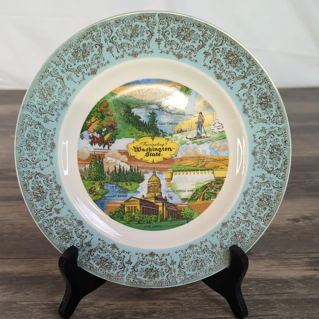 Fascinating Washington State Souvenir Collector Plate 9" Features various Locals