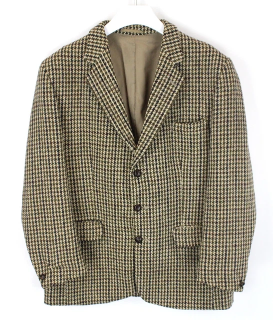 Harris Tweed Giacca Uomo ~ Grande Singolo Petto con Motivo Lana Foderata