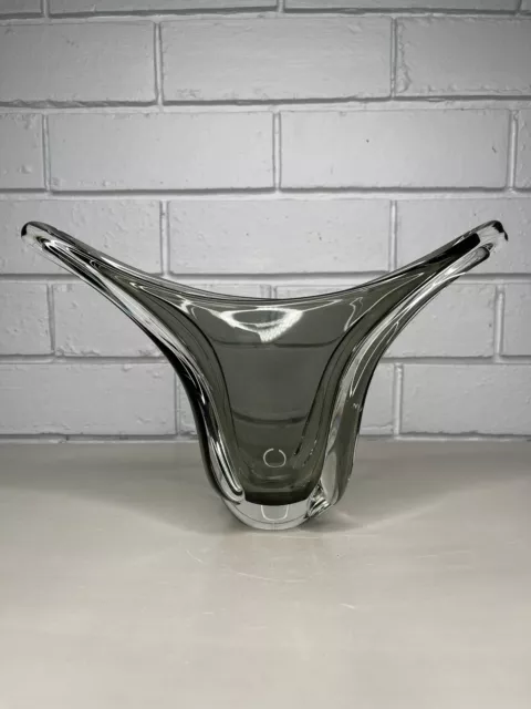 Art Glass Smoke Grey Sculptural Centrepiece Vase MCM Mid Century Modern Décor