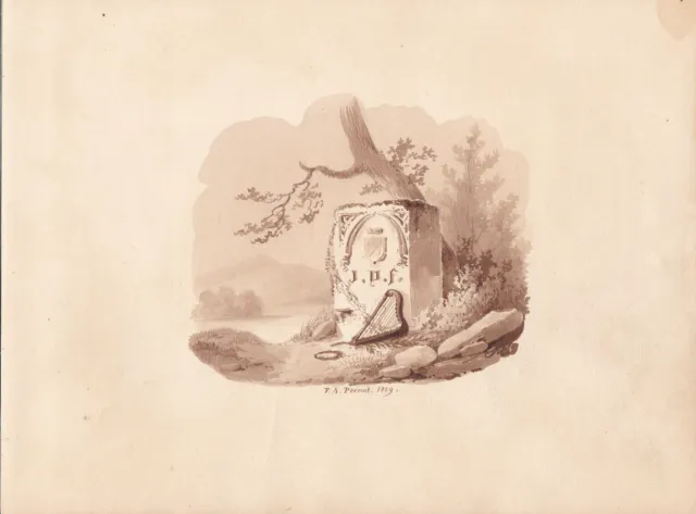 ✒ 1829 François Alexandre PERNOT Beau dessin romantique - lavis