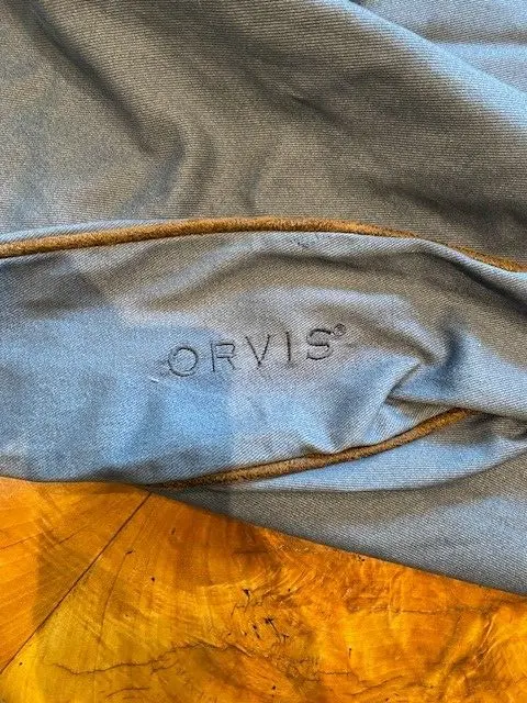 New ORVIS Large 39"  Round Platform Dog Bed Cover only Lounger Blue leather welt 3