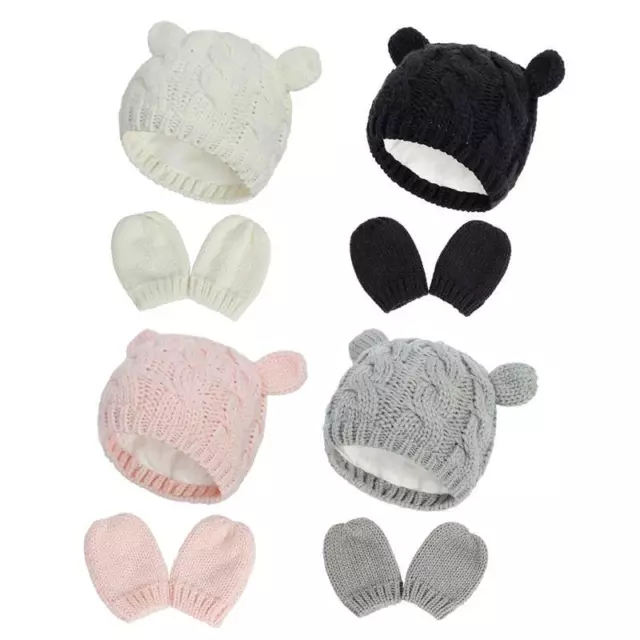 Baby Hat and Mittens Set Kids Knitted Beanie Cap Winter Warm Pompom Hats Gloves