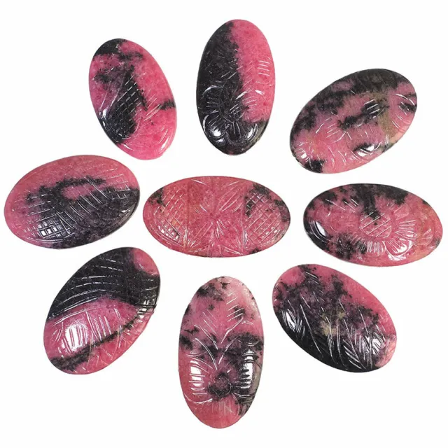 9 Pcs Natural Rhodonite 44mm-48mm Hand Carved Magnficent Untreated Gemstones Lot