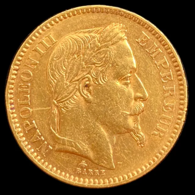 20 FR Francs Gold Coin 1863 Napoleon III Empereur, Empire Francais