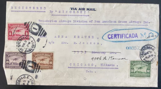 1929 Ecuador Canal Zone Panama Paqueboat cover to Chicago IL Usa Via Airmail