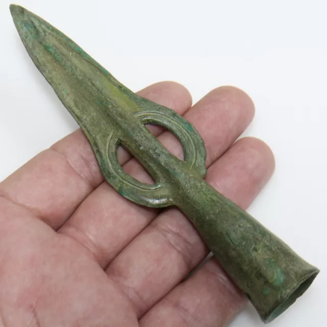 Ancient Celtic bronze open work shape socketed spear head circa 500-100 BC