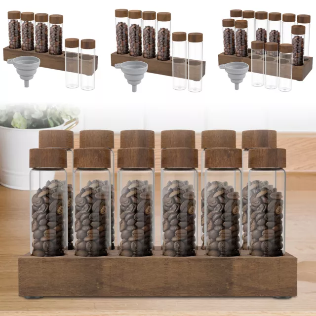 6/12Pcs Coffee Bean Storage Tubes with Wooden Stand and Funnel Portable dkj