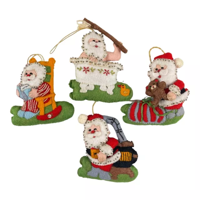 Bucilla Santa Claus Christmas Ornaments Felt Sequin 4pc Everyday Vintage RARE