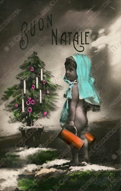 1924 Buon Natale bambino child Cartolina fotografica augurale