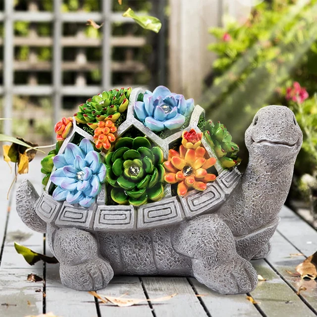 TURTLE GARDEN STATUE Ornament Solar with LED Lights Figurine Patio Yard
