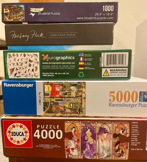 Various jigsaw puzzles - 5000 Bizzare Town Ravensburger, 1000 Educa, Birds