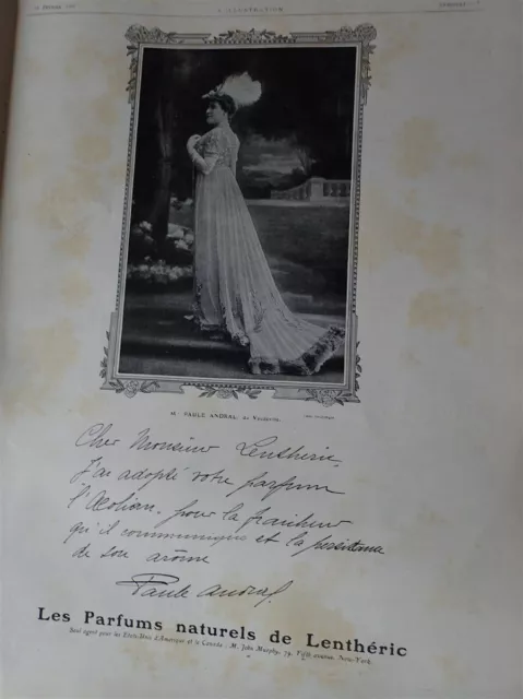 LENTHERIC parfum photo de Mme Paule ANDRAL publicité papier ILLUSTRATION 1907
