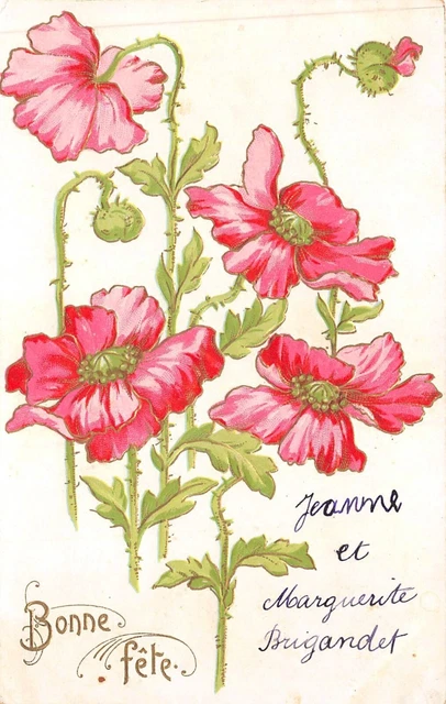 Cartolina Fantasia, Buona Fête, Papaveri, Cartolina Rilievo