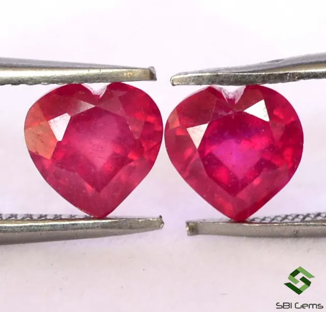 2.30 Cts Natural Ruby Heart Shape Cut Pair 6x6 mm Faceted Loose Gemstones GF
