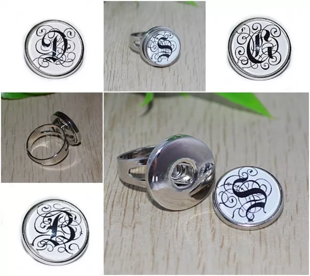 AUSWAHL + RING Button Druckknopf Monogramm Alphabet INITIALEN Wechsel Druckknopf