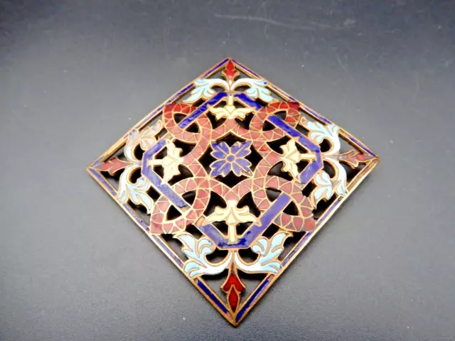 Spectaculaire Broche 1900 en émail sur Laiton Cloisonné  Vitrail  7,5 cm