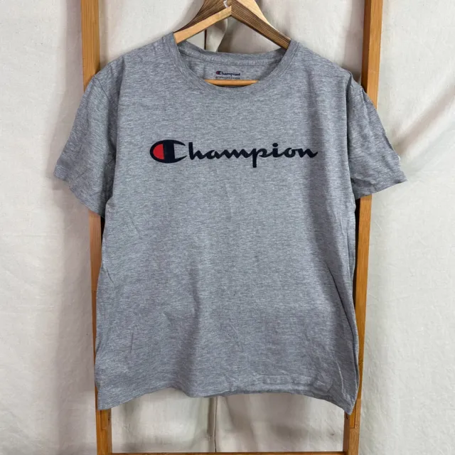 Champion Shirt Mens Medium Grey Sportswear Logo Graphic Short Sleeve
