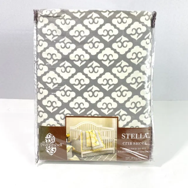 The Peanutshell Stella Crib Sheet New In Packaging 28 X 52 Gray/White Standard