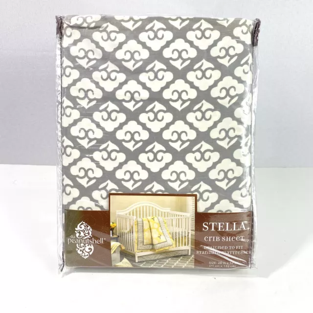 The Peanutshell Stella Crib Sheet New In Packaging 28 X 52 Gray/White Standard