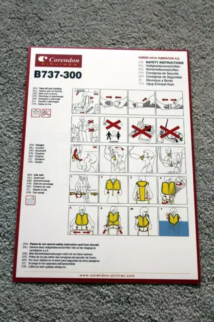 Corendon Airlines Boeing 737-300 Safety Card