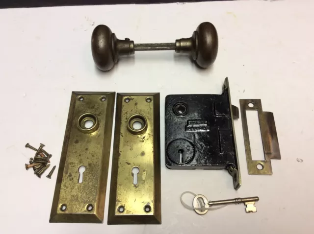 ANTIQUE Vtg complete Mortise Lock Set  BRASS Door Knobs Skeleton Key canada