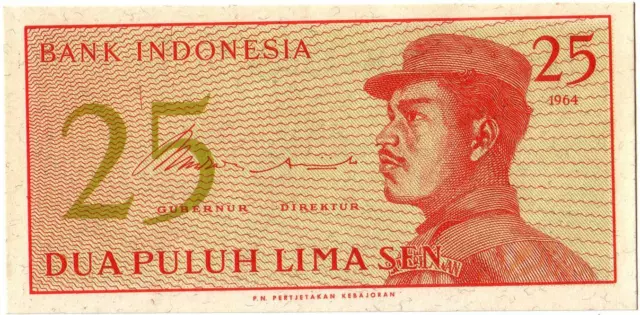 Banknote - Bank Indonesia 1964, 25 Sen, P93a, Male volunteer in uniform, aUNC