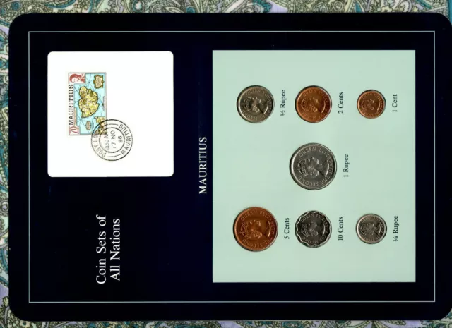 Coin Sets of All Nations Mauritius 1, 1/2, 1/4 Rupee, 10, 5, 2, 1 cents 1978 UNC